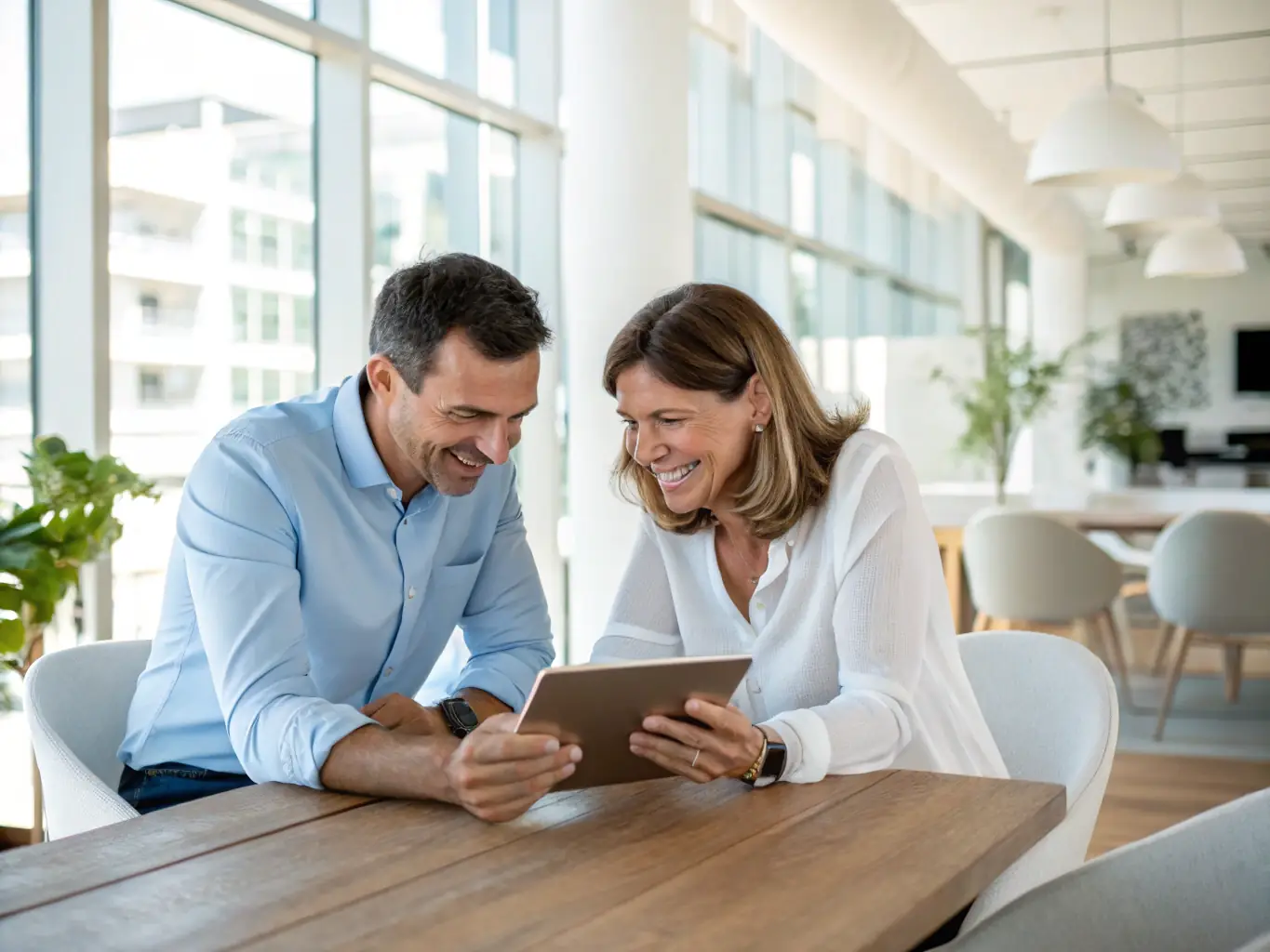 A consultant reviewing project plans with a client, discussing timelines and resource allocation.