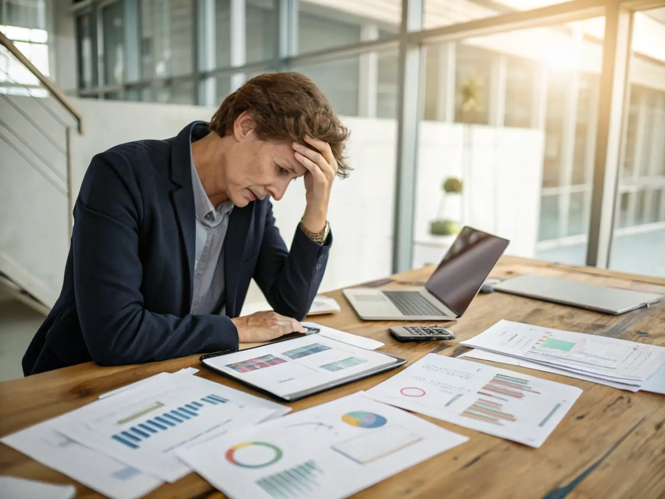 A concerned homeowner looking at a spreadsheet filled with unexpected expenses during their home extension project, highlighting the stress and financial strain of overspending.