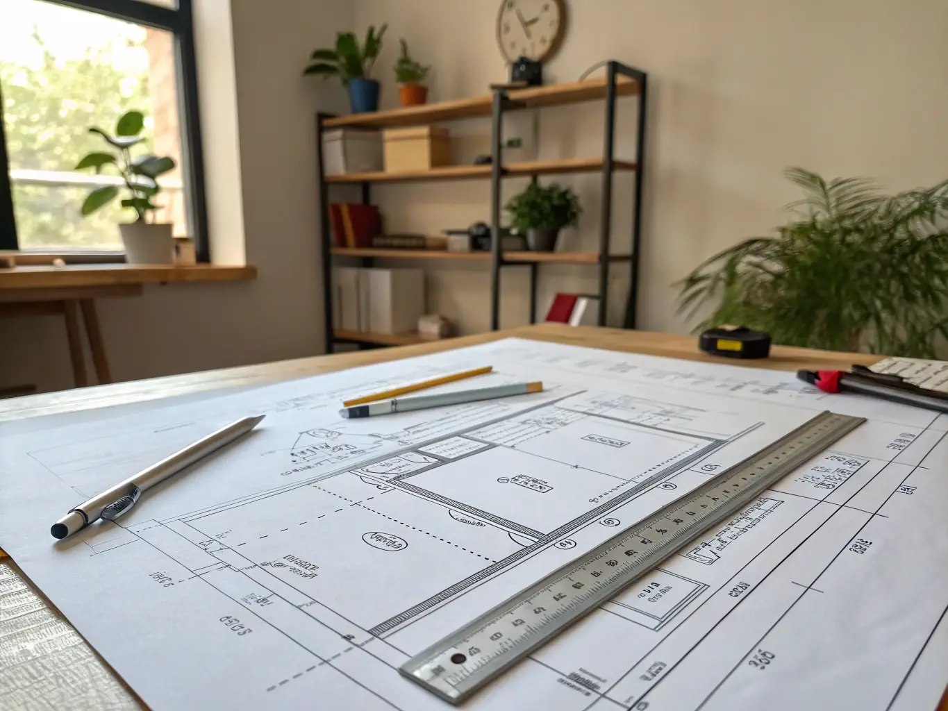 A brightly lit architectural drawing of a home extension plan, showcasing detailed dimensions and specifications, emphasizing the importance of thorough planning.